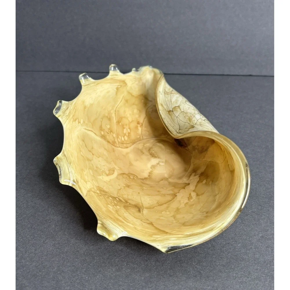 Handblown Art Glass Sea Shell Conch Dish Spiked Rim Folded Nautical 9
